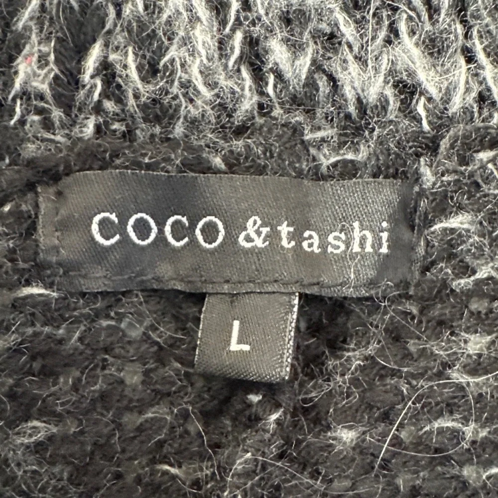 COCO & TASHI Black White Marled Ruffle Lace Cardigan Sweater‎ Women's L Office